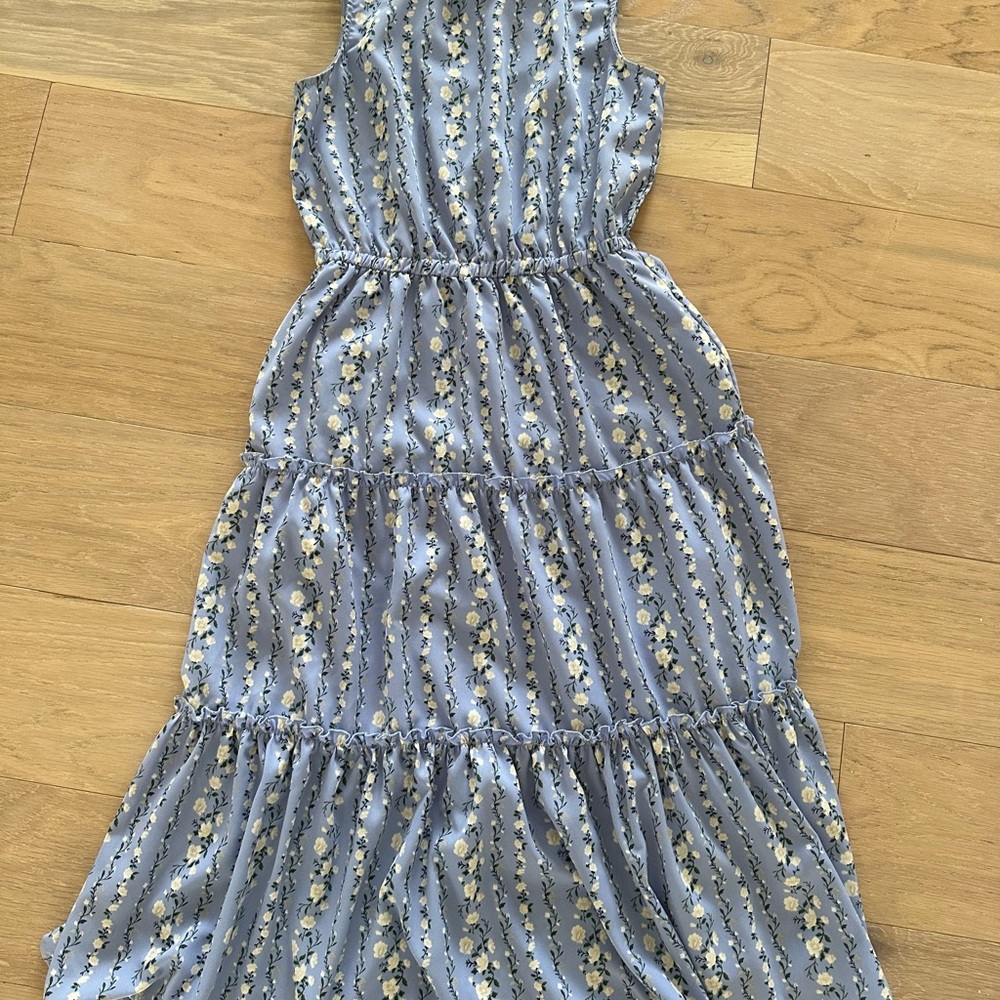 MELLODAY Blue Tiered Ruffled Halter Sundress